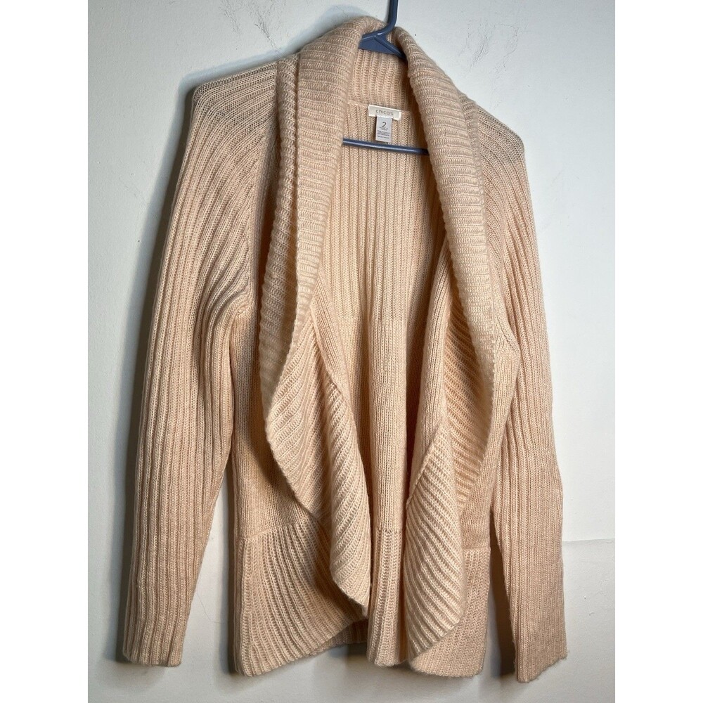 Chicos 2 L Pink Knit Cardigan Sweater Soft Fuzzy top blouse 15
